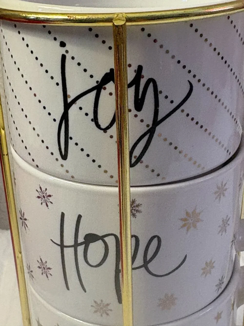 Pier 1 Imports Holiday Sentiment Stackable Mug Set with Gold Rack